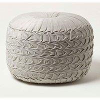 Homescapes Grace Pleated Velvet Pouffe in Grey