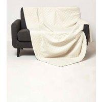 Homescapes Diamond Quilted Velvet Throw in Cream | Size: 150 cm x 200 cm