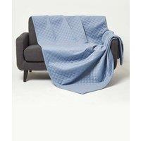 Homescapes Diamond Quilted Velvet Throw in Blue | Size: 150 cm x 200 cm