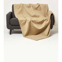 Homescapes Diamond Quilted Velvet Throw in Beige | Size: 150 cm x 200 cm