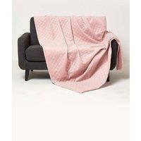 Homescapes Diamond Quilted Velvet Throw in Pink | Size: 150 cm x 200 cm
