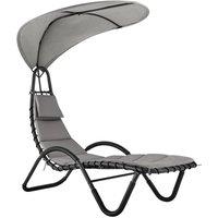 LIVIVO Bali Sun Lounger Relaxing Chair with Canopy Shade & Padded Cushions in Grey