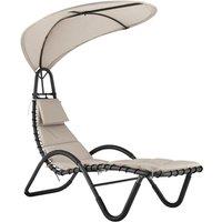LIVIVO Bali Sun Lounger Relaxing Chair with Canopy Shade & Padded Cushions in Beige