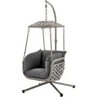 LIVIVO Kira Hanging Rattan Swing Chair with Canopy in Grey