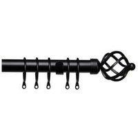 New Edge Blinds 25-28mm Cage End Metal Curtain Pole Set - Black | Size: 200 cm - 380 cm
