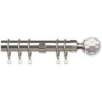 New Edge Blinds 25-28mm Crystal End Metal Curtain Pole Set - Satin Silver | Size: 200 cm - 380 cm