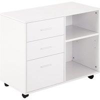 HOMCOM Freestanding Storage Cabinet w/ 3 Drawers 2 Shelves 4 Wheels Office Home in White