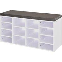 HOMCOM Shoe Rack w/ 14 Compartments Cushion Moving Shelves for Home in White
