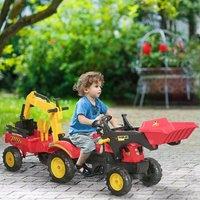HOMCOM Pedal Powered Tractor Ride-On Car with Moving Bucket Steering Wheel in Red