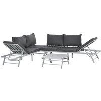 OUTSUNNY 3 Pcs Garden Seating Set with Sofa Lounge Table Outdoor Patio in Grey