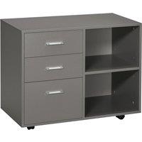HOMCOM Freestanding Storage Cabinet w/ 3 Drawers 2 Shelves 4 Wheels Office Home in Grey