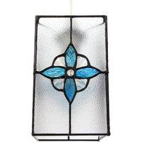 Happy Homewares Traditional Clear Glass Tiffany Style Pendant Light Shade with Coloured Panels in Teal