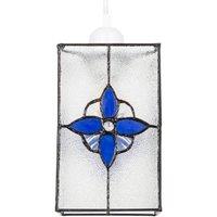 Happy Homewares Traditional Clear Glass Tiffany Style Pendant Light Shade with Coloured Panels in Blue