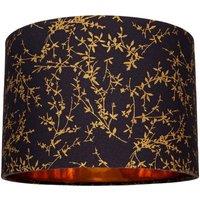 Happy Homewares Modern Soft Cotton Fabric Lamp Shade with Shiny Foil Floral Decoration in Black | Size: 12 inches