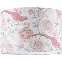 Happy Homewares Traditional Cotton Lamp Shade with Pink Long Tailed Birds & Floral Decor | Size: 12 inches