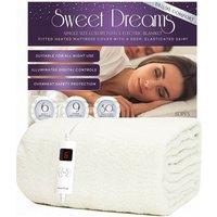 Sweet Dreams Electric Blanket Single Bed Size Fleece Heated Fitted Mattress Cover in White
