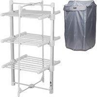 Glamhaus Electric Heated Clothes Airer Dryer Indoor Foldable Horse Rack 3 Tier in Off-White