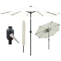 Glamhaus Cream Solar Power LED Tilting Parasol Waterproof Garden Umbrella 2.7M
