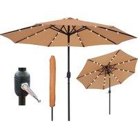 Glamhaus Khaki Solar Power LED Tilting Parasol Waterproof Garden Umbrella 2.7M