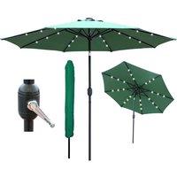 Glamhaus Green Solar Power LED Tilting Parasol Waterproof Garden Umbrella 2.7M