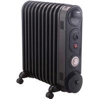 MYLEK Black Electric Oil Filled Radiator Thermostat & 24 Hour Timer 2.5kW