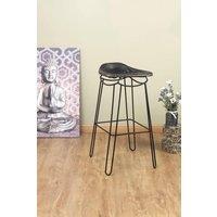 FWStyle Genuine Black Leather Artisan Bar Stool Rustic Handmade Design