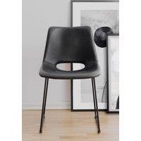 FWStyle Pair Of Faux Leather Black Dining Chairs With Black Metal Frame Legs