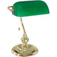 Loops Table Lamp Colour Brass Shade Green Glass Painted Pull Switch Bulb E27 1x60W