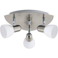 Loops Flush 3 Spot Ceiling Light Satin Nickel Shade White Satin Glass Bulb E14 3x40W in Metallics