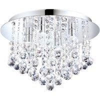 Loops Flush Ceiling Light IP44 Bathroom Colour Chrome Shade Clear Crystal Bulb G9 4x3W