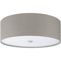 Loops Flush Ceiling Light Colour Satin Nickel Shade Taupe Fabric Glass Bulb E27 3x60W in Metallics