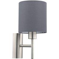 Loops Wall Light Colour Satin Nickel Shade Grey Fabric Rocker Switch Bulb E27 1x60W in Metallics