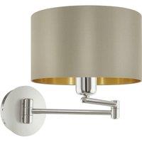 Loops Wall Light Satin Nickel Moveable Stem Shade Taupe Gold Fabric Bulb E27 1x60W in Metallics