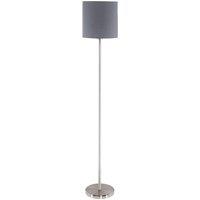 Loops Floor Lamp Light Satin Nickel Shade Grey Fabric Pedal Switch Bulb E27 1x60W in Metallics