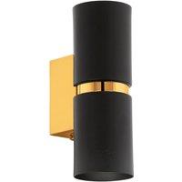 Loops Wall Light 2 x Black Shades Gold Banding & Back Plate Bulb GU10 2x3.3W Included