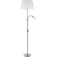 Loops Floor Lamp Light Satin Nickel Shade White Fabric Glass Bulb E27&E14 1x60W/1x40W in Metallics