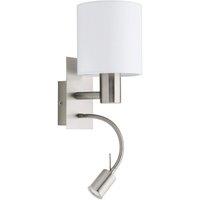 Loops Wall Light Colour Satin Nickel Shade White Fabric Bulb E27 LED 1x40W 1x3.5W in Metallics