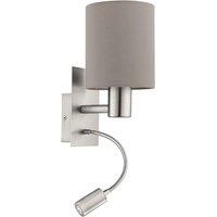 Loops Wall Light Colour Satin Nickel Shade Taupe Fabric Bulb E27 LED 1x40W 1x3.5W in Metallics