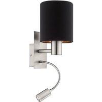 Loops Wall Light Satin Nickel Shade Black Copper Fabric Bulb E27 LED 1x40W 1x3.5W