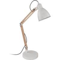 Loops TableDesk Lamp Colour White Moveable Red Cable Shade Natural Wood Bulb E14 28W