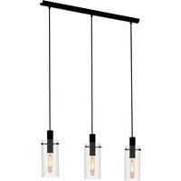 Loops Pendant 3 Bulb Ceiling Light Colour Black Shade Clear Glass Bulb E27 3x60W
