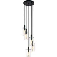 Loops Pendant 5 Bulb Ceiling Light Colour Black Shade Clear Glass Bulb E27 5x60W