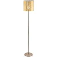 Loops Floor Lamp Light Champagne Base Slim Stem Shade Gold Fabric Bulb E27 1x60W