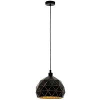Loops Pendant Ceiling Light Colour Black Faceted Outer Gold Inner Shade Bulb E27 1x60W
