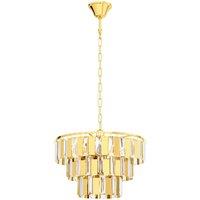Loops Pendant Ceiling Light Colour Brass Tiered Clear CrystalsBulb E14 5x40W in Metallics