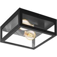Loops Wall Flush Ceiling Light Colour Black Shade Clear Glass Bulb E27 2x40W