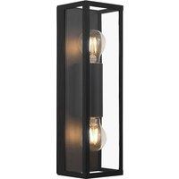 Loops Wall Light Colour Black Shade Clear Glass Metal Box Frame Bulb E27 2x60W