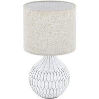 Loops Table Lamp Colour White Patterned Base Shade Light Brown Fabric Linen E27 1x40W