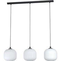 Loops Pendant Ceiling 3 Bulb Light Colour Black Shade White Ridged Glass E27 3x40W
