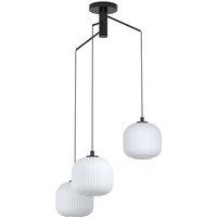 Loops Pendant 3 Bulb Ceiling Light Colour Black Shade White Ridged Glass E27 3x40W